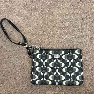Coach Monogram Cream and Black Wristlet
